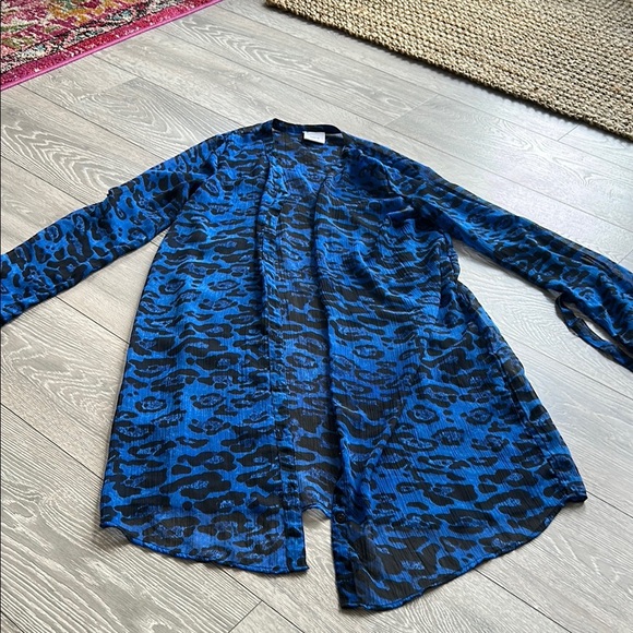 Sheer Blue and Black Animal Print Sheer Cardigan - Picture 1 of 7